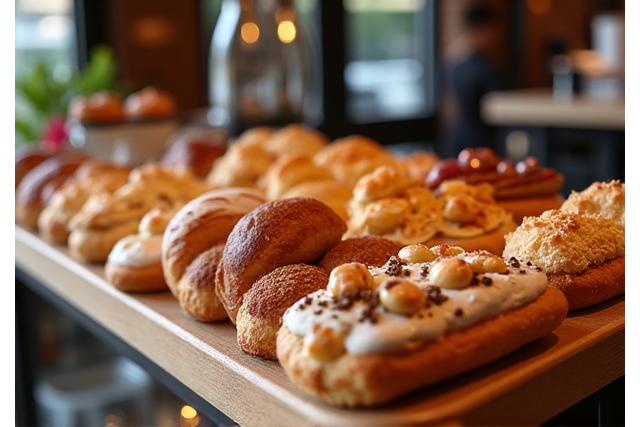 Frisch gebackene, traditionelle Schweizer Backwaren in einer gemütlichen Café-Umgebung